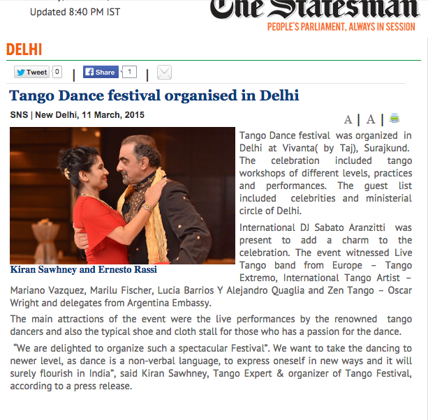 Delhi Tango festival in news