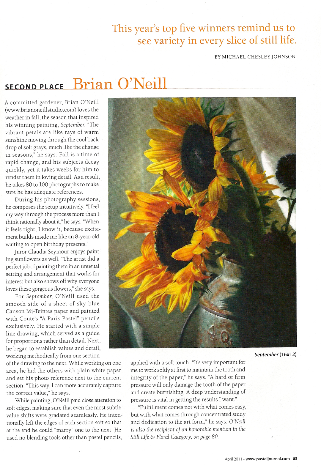 Brian O'Neill, Artist The Pastel Journal Magazine Top 100