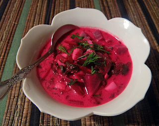 Borscht with Eggs and Herbs, topped with Dill