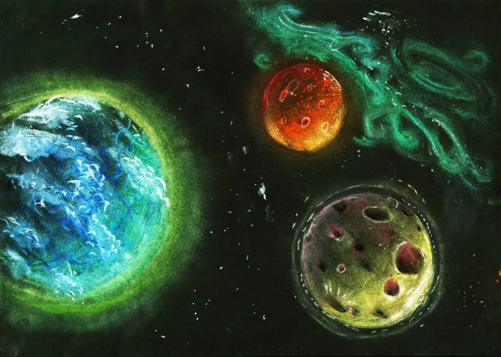 Illustrations by Vikki Bentham : Planets/Space Illustrations in chalk.