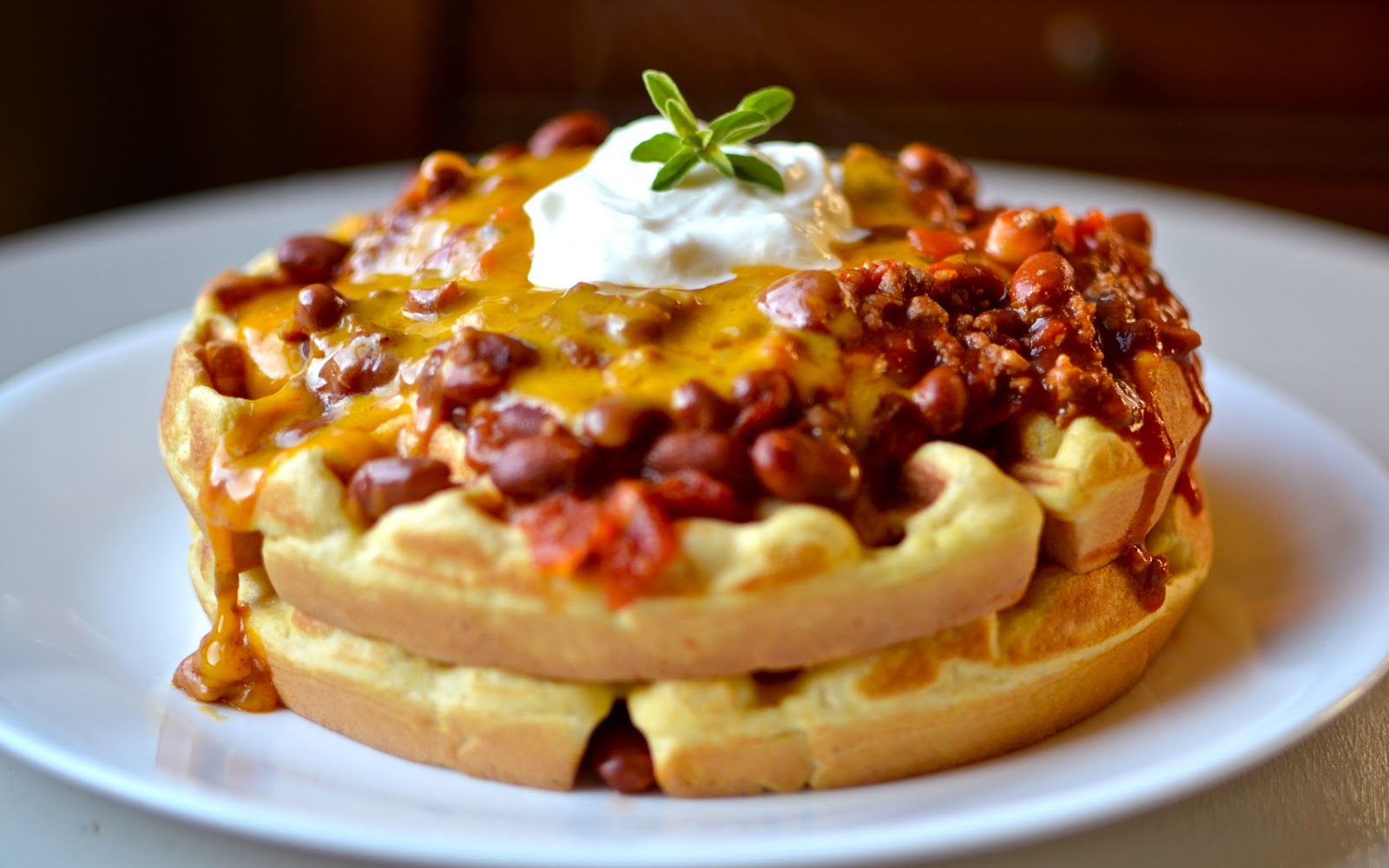 Yammie's Noshery Chili and Cornbread Waffles