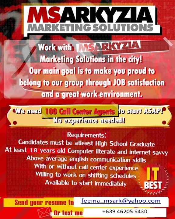 job hiring 100 call center agents needed in gensan south cotabato job hiring without experience high school grad