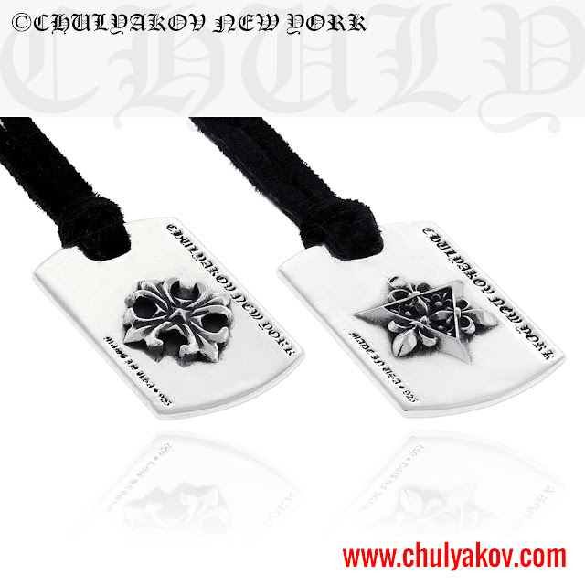 Designer gothic hiphop rock biker Sterling Silver Dog Tags on the leather cord