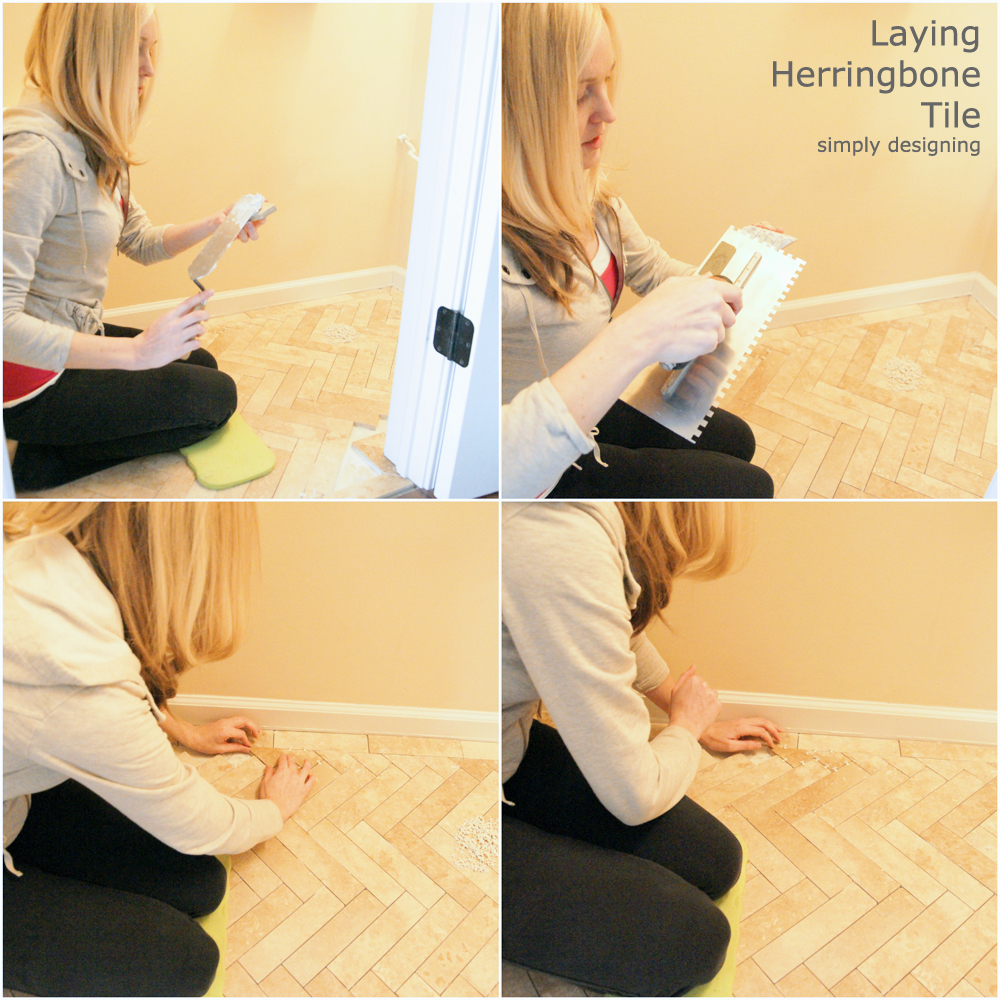 Always wanted a herringbone tile floor but thought it might be too difficult to do yourself or too expensive to get someone else to do it? Step by Step instructions with photos for prep, laying and installing them!