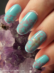 Mint with Coral Stamping nail art