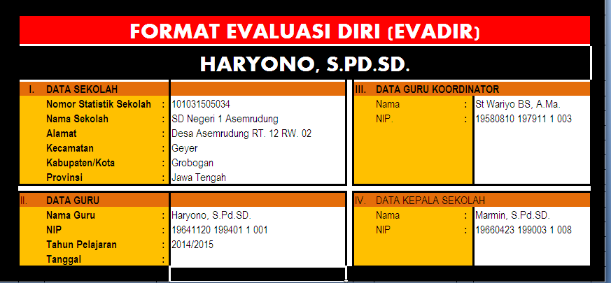 Format Evaluasi Diri Guru Sd | format evaluasi diri format exel evadir sd negeri 1 Format Evaluasi Diri Guru Sd | format evaluasi diri format exel evadir sd negeri 1