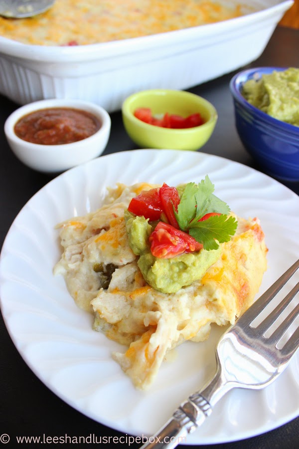 Leesh & Lu's Recipe Box Layered Green Chile Chicken Enchiladas {New