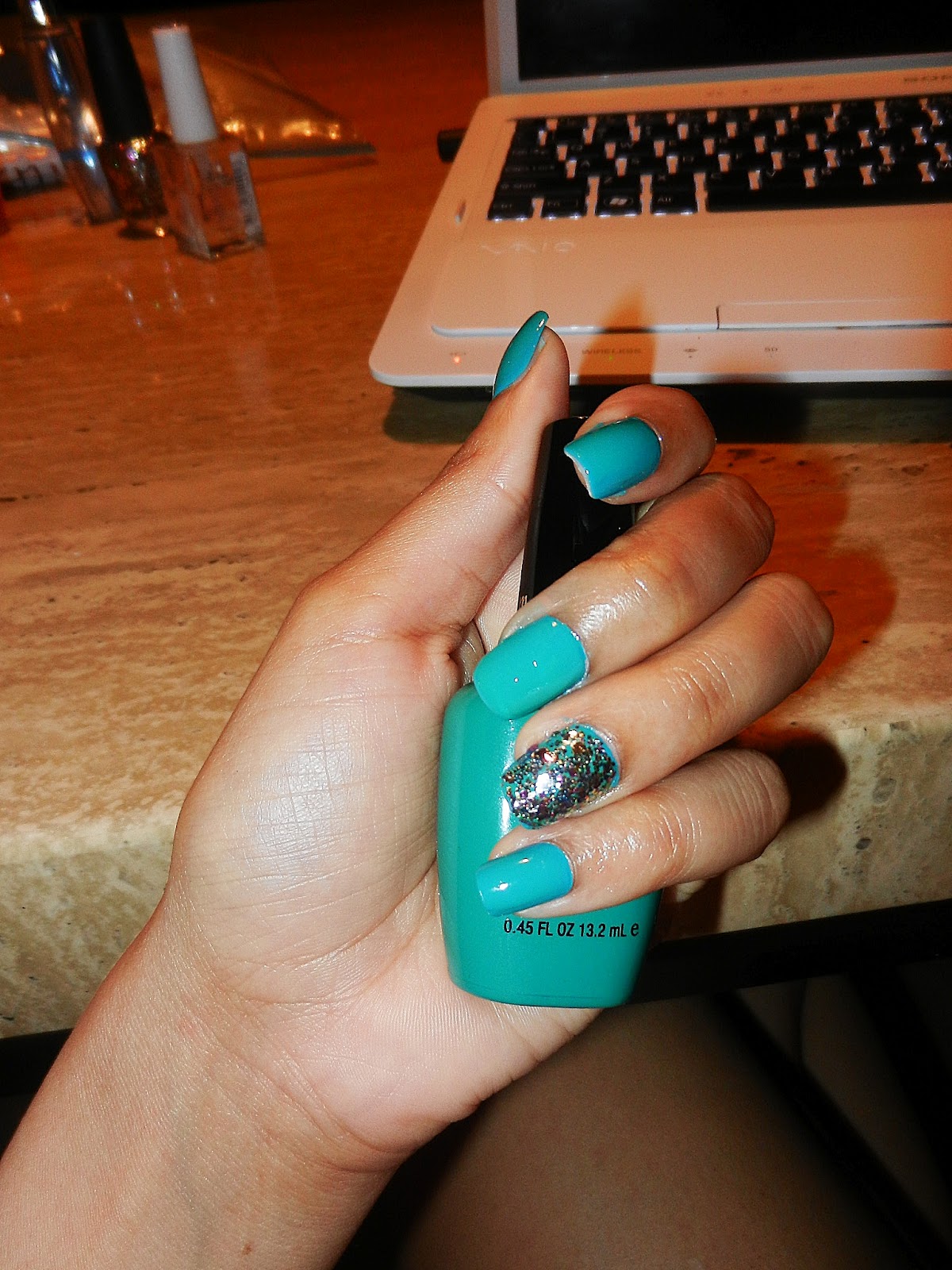 Confetti Teal Nails Katy009 Fashion