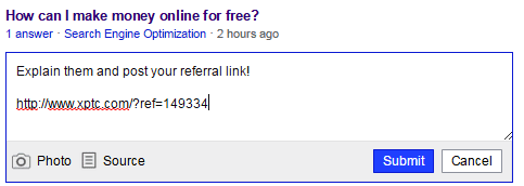 Example of question asked about online jobs in yahoo answers to get more PTC referrals