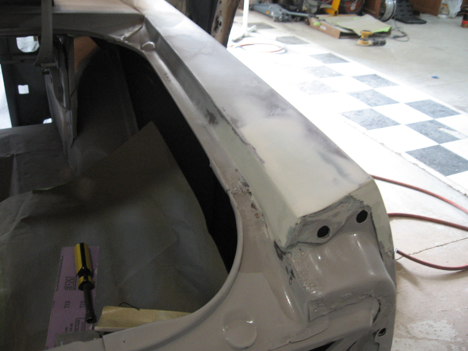 1967 Mustang Restoration Quarter panel filler work