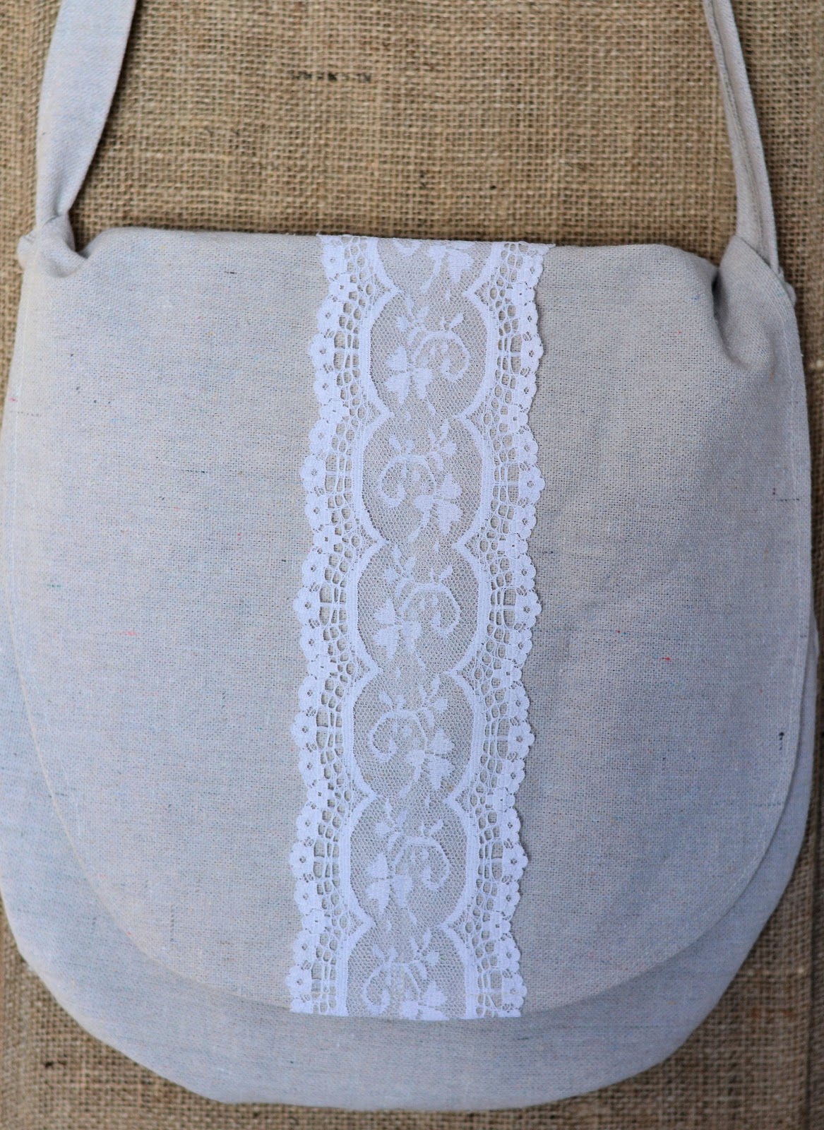 Shabby Love Drop Cloth and Lace Messenger Bag