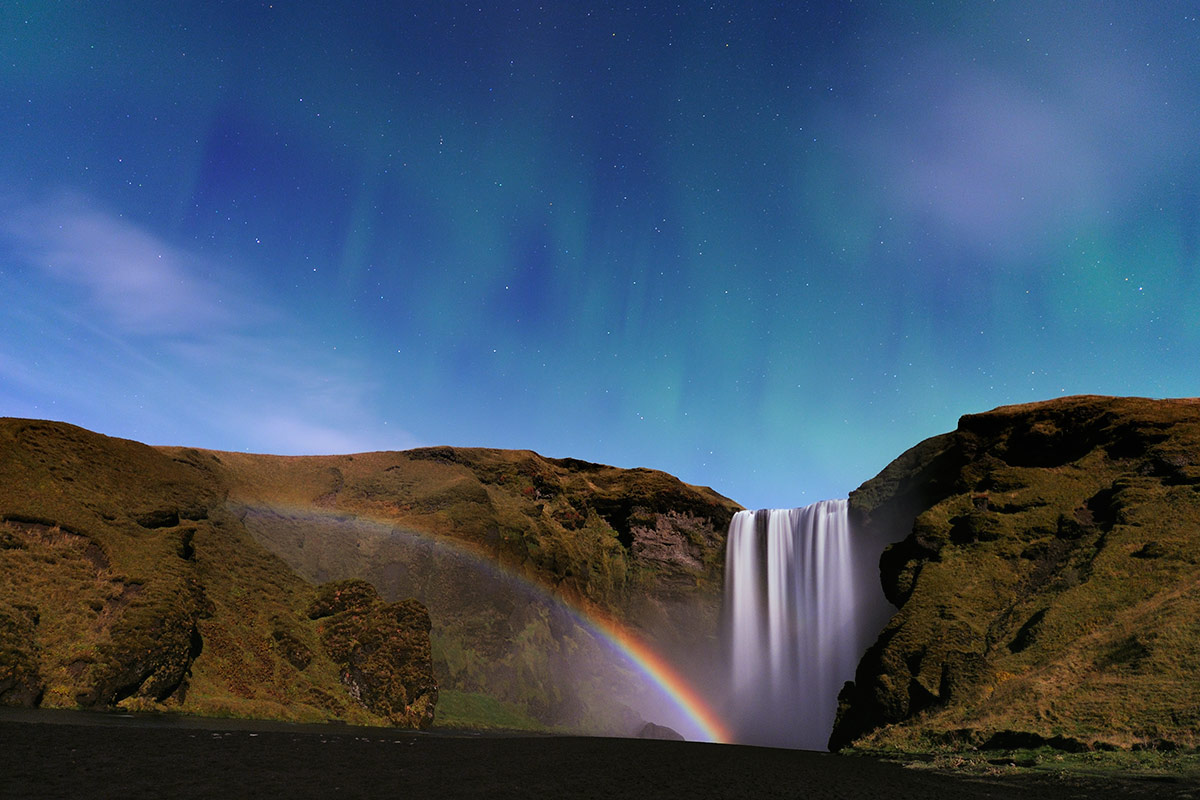 Waterfall Aurora Iceland