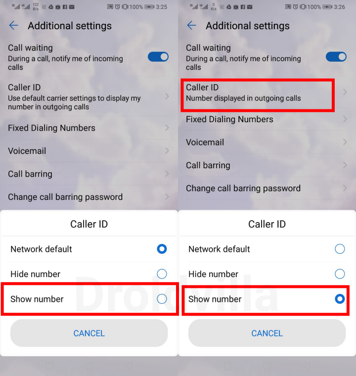 Caller ID disable and enable