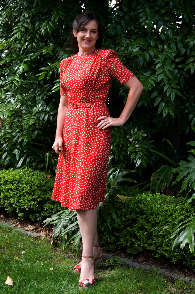 Today I finished a red floral dress from a 1940's pattern Academy Patterns
