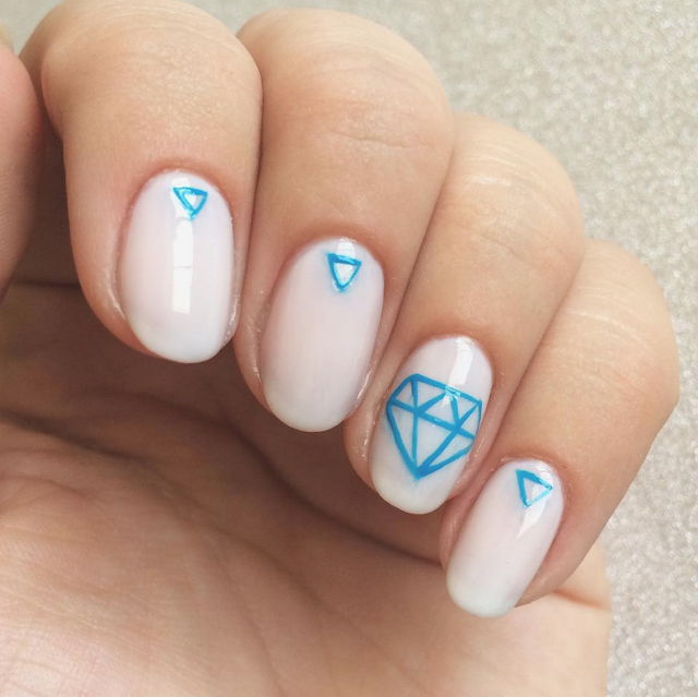 "Something Blue" engagement nail art by @chalkboardnails "Something Blue" engagement nail art by @chalkboardnails