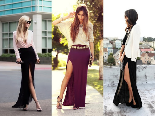 saia longa com corte na lateral