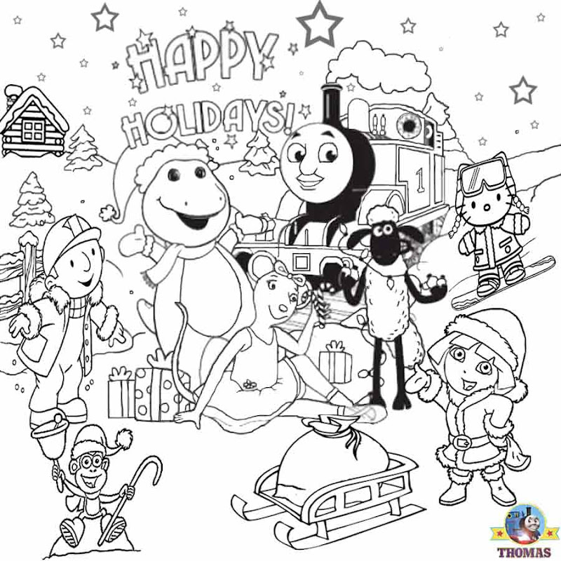 Thomas Train free printable Christmas coloring pages to color in title=