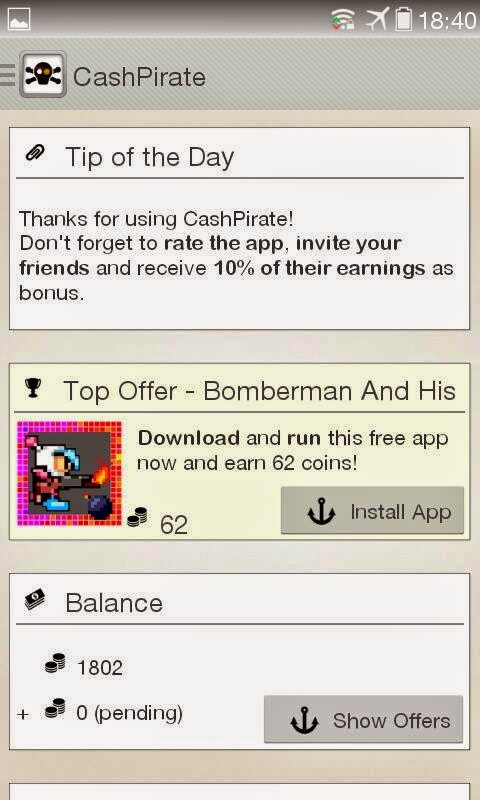 Cash Pirate Kiếm tiền trên điện thoại Android