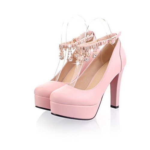 VogueZone009 Womans Closed Round Toe High Heel PU Soft Material Solid Pumps
