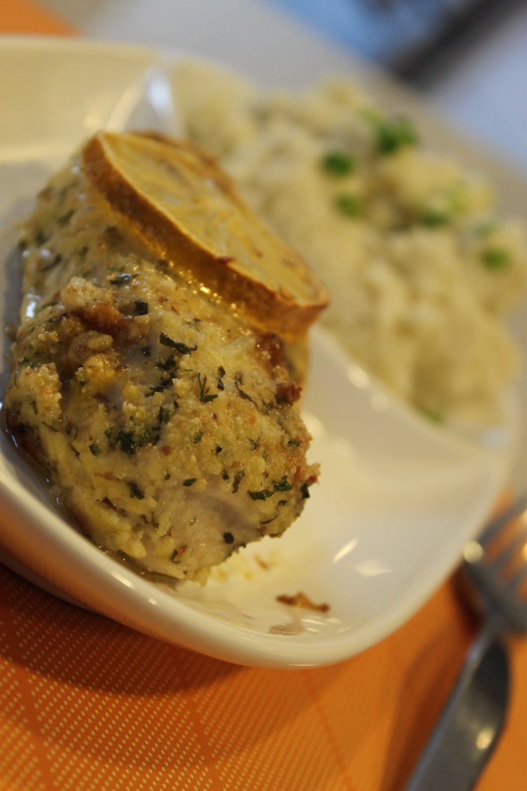MamaEatsClean Lemon Garlic Chicken with an Almond Parmesan Crust