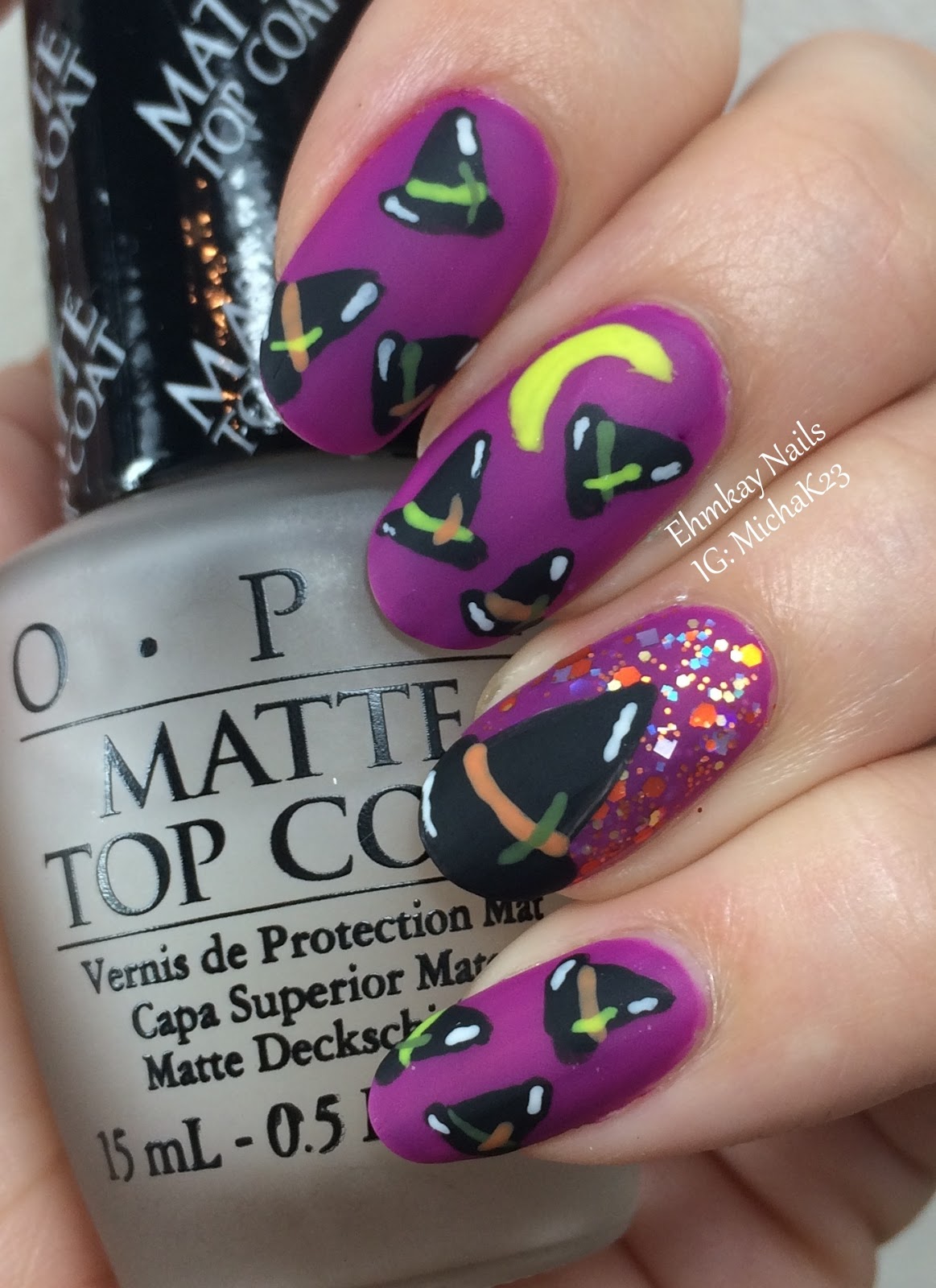 ehmkay nails Witch Hats Halloween Nail Art