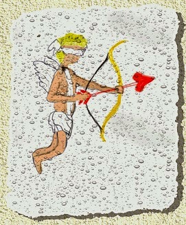 Ilustración de Cupido con los ojos vendados y un arco con una flecha