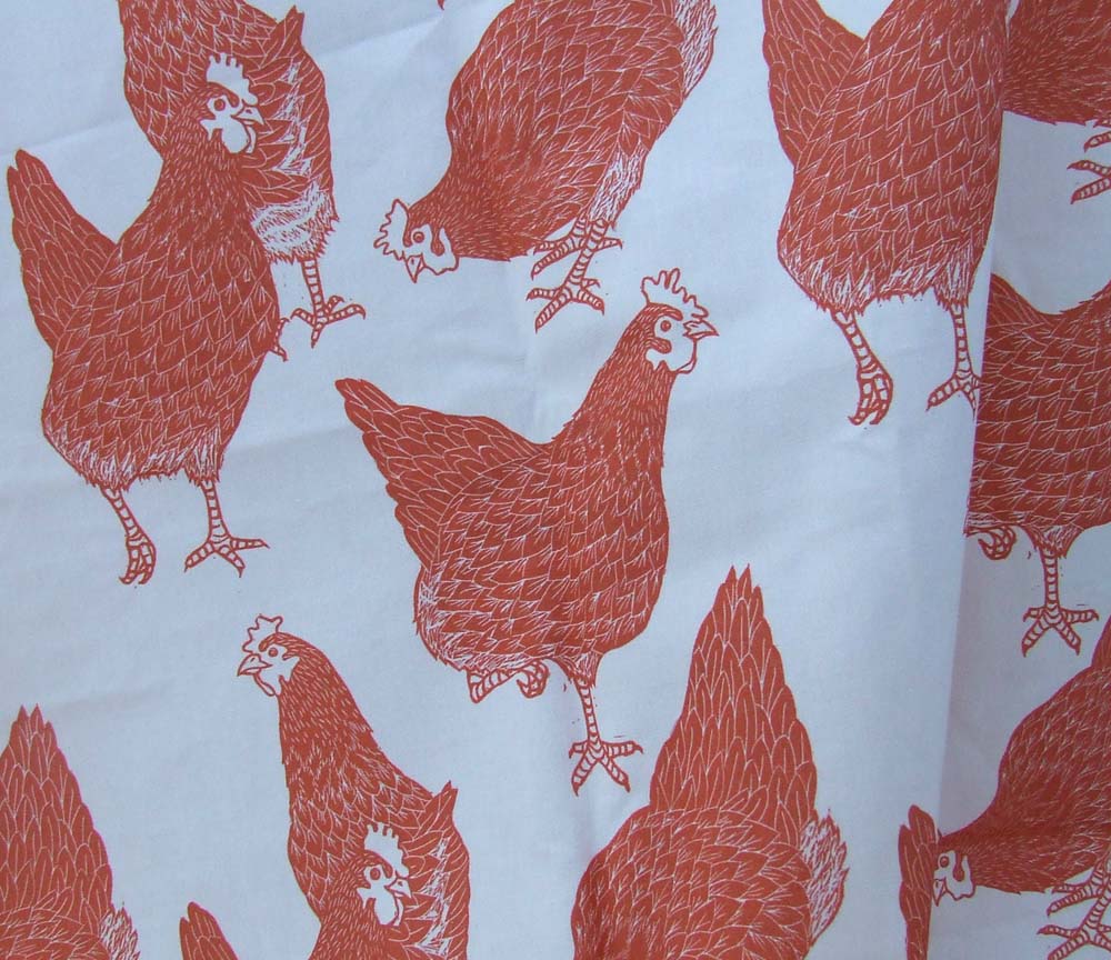 Three Bears Prints Hens Linocut Fabric Design