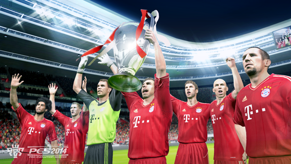 A atual campeã europeia levantando o trófeu da UEFA Champions League também no PES 2014 A atual campeã europeia levantando o trófeu da UEFA Champions League também no PES 2014