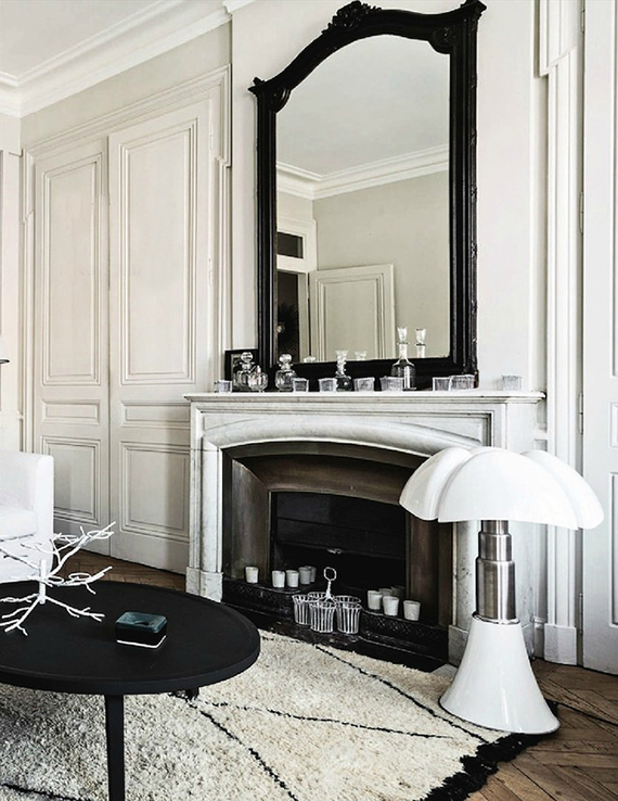 Black and white Parisian apartment. Photo by Felix Forest via Living Inside