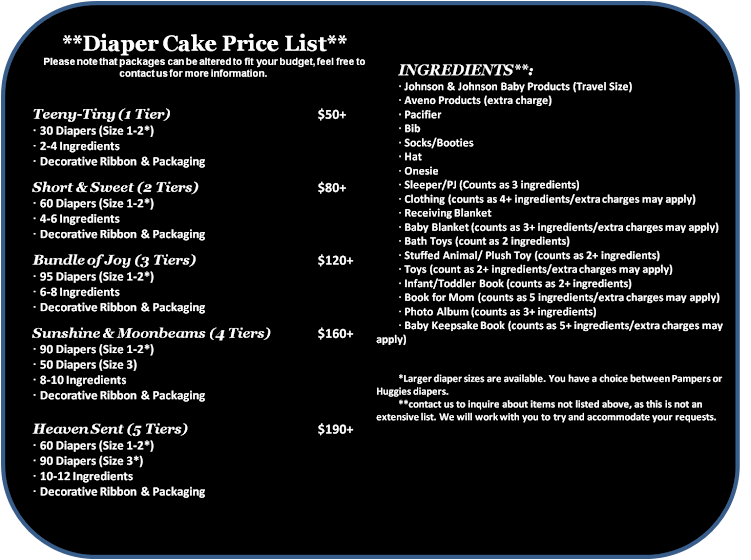 Diaper Cake Price List 2011