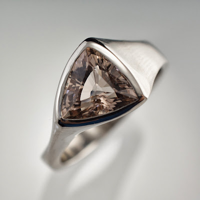 Trillion Morganite Palladium Ring Top