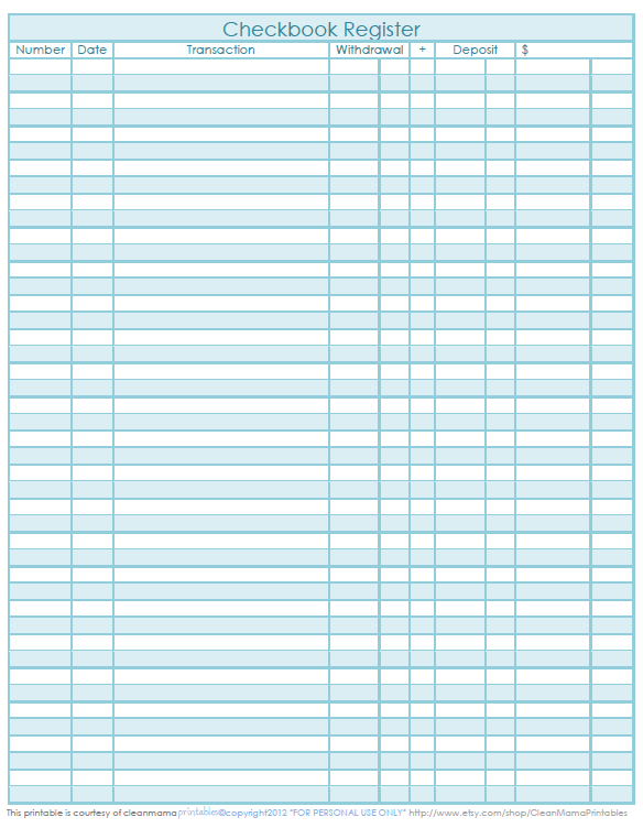 checkbook register printable