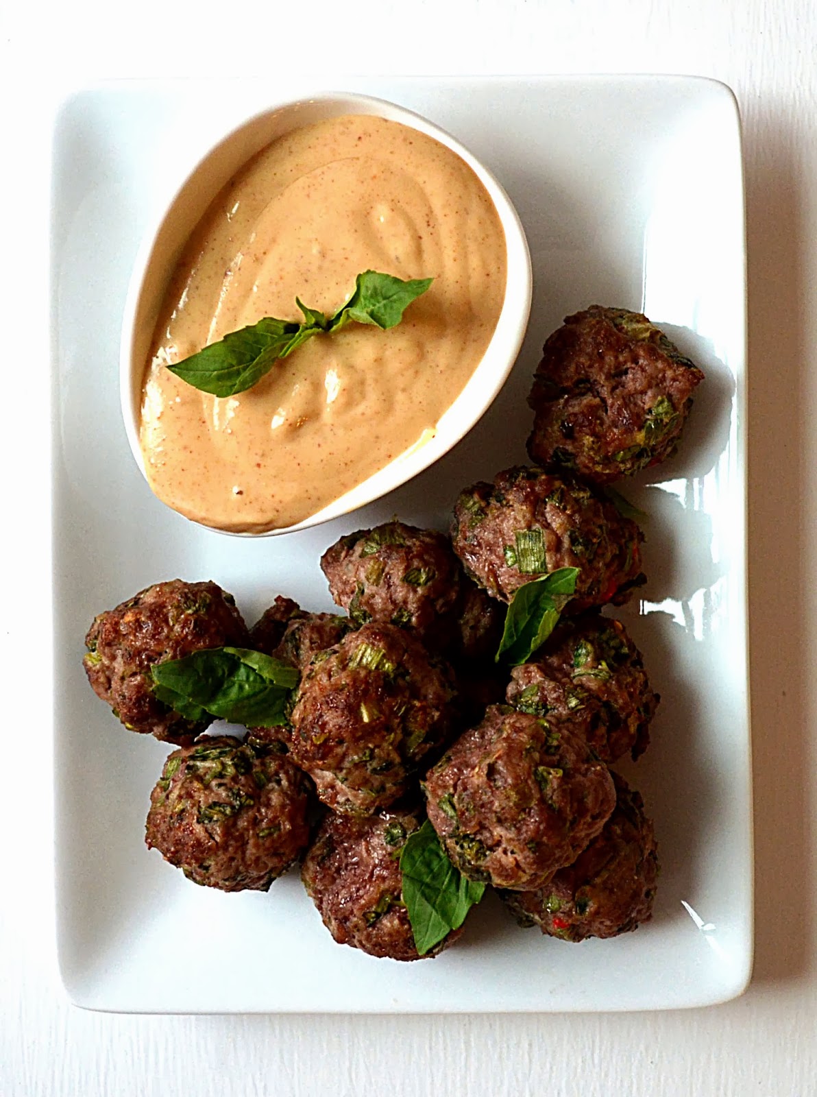 Jilly...Inspired Thai Meatball Poppers with Creamy Peanut Dipping Sauce