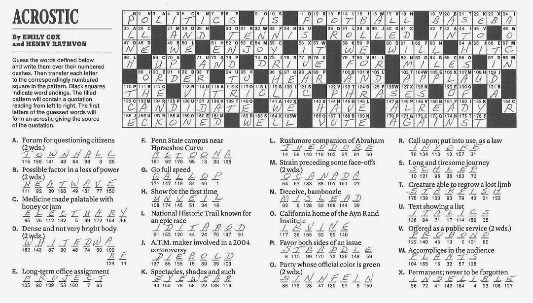 The New York Times Crossword in Gothic 11.04.12 — Politics — the Acrostic