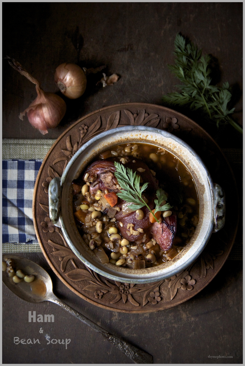 Thyme Smoked Ham Hock and Green Eye'd Pea Soup with Wild Rice..making