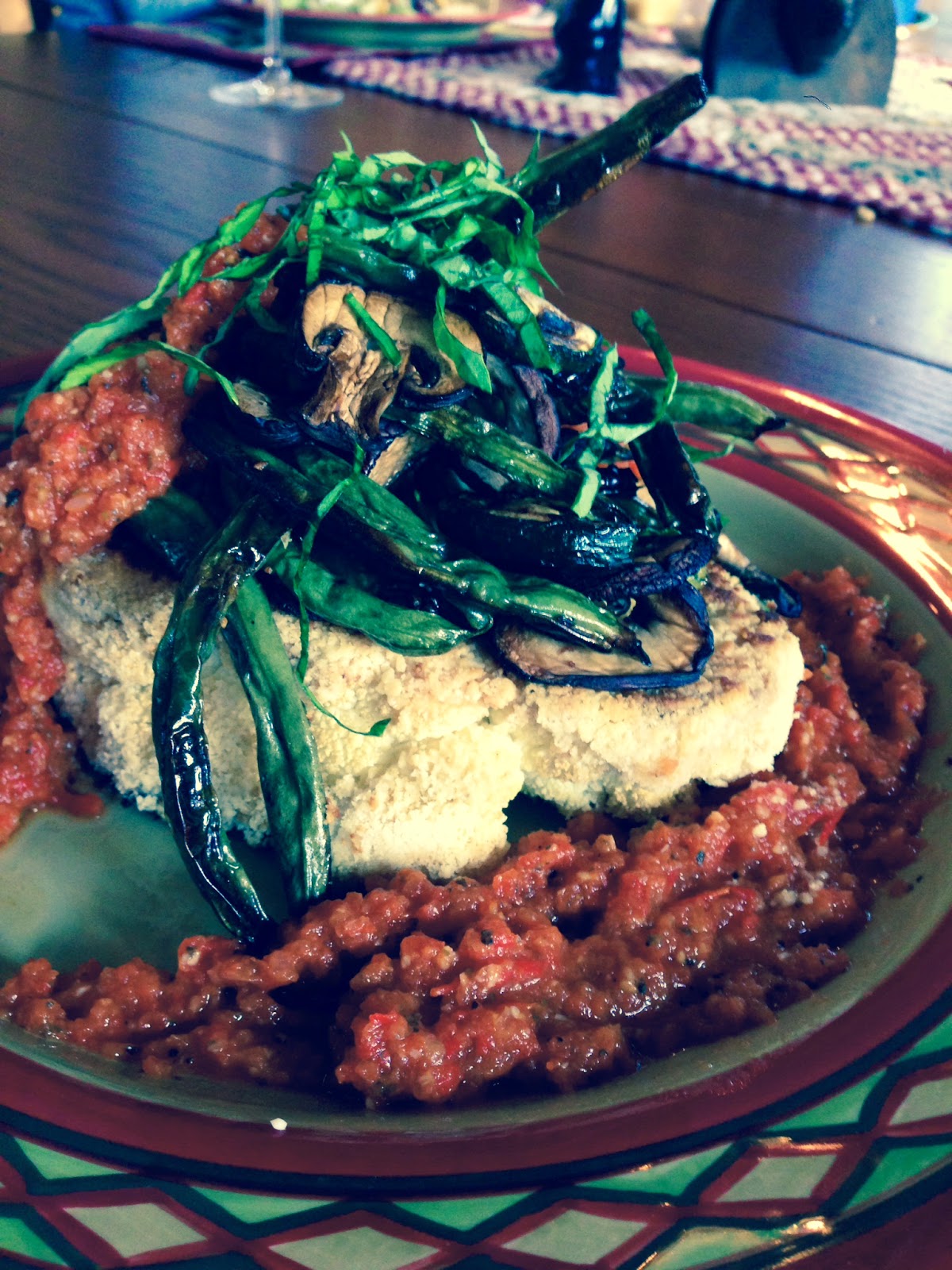glutenfreehappytummy Tempura Cauliflower Steak w/ Blistered Italian Spring Veggies! GF, V, SCD
