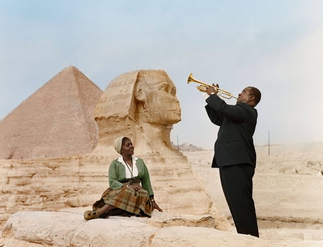 Louis Armstrong plays to his wife, Lucille, in Cairo, Egypt 1961.