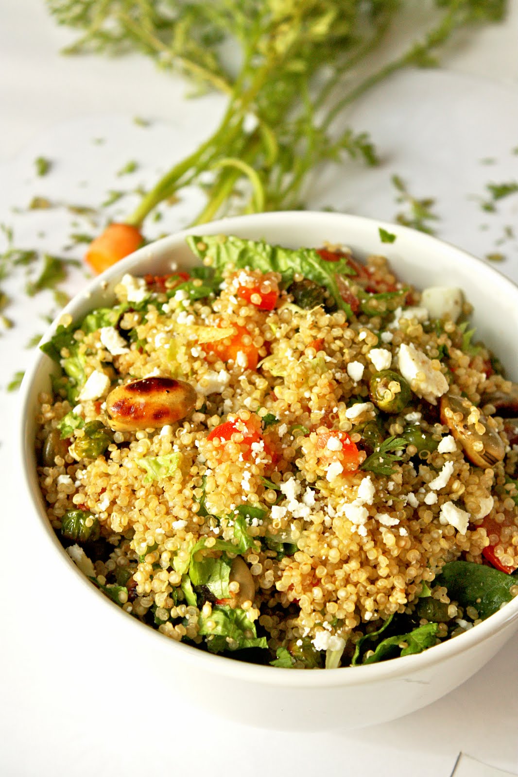 Quinoa Salad loaded with Fava beans, fresh peas and Balsamic