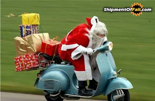 santa delivering presents by motorbike