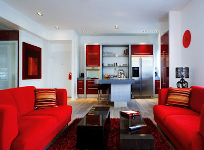 apartment interior decor, modern apartment decor, red apartment, Tel Aviv, white apartment