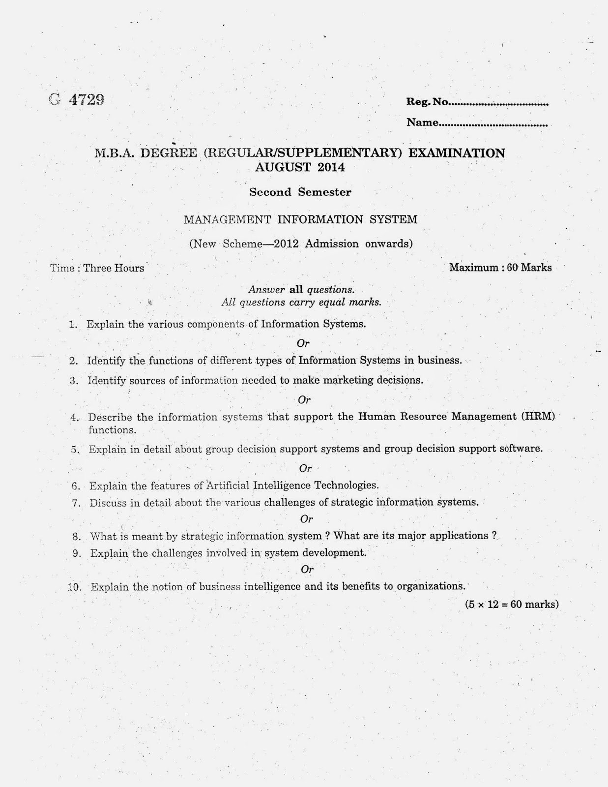 Marketing management question paper mba