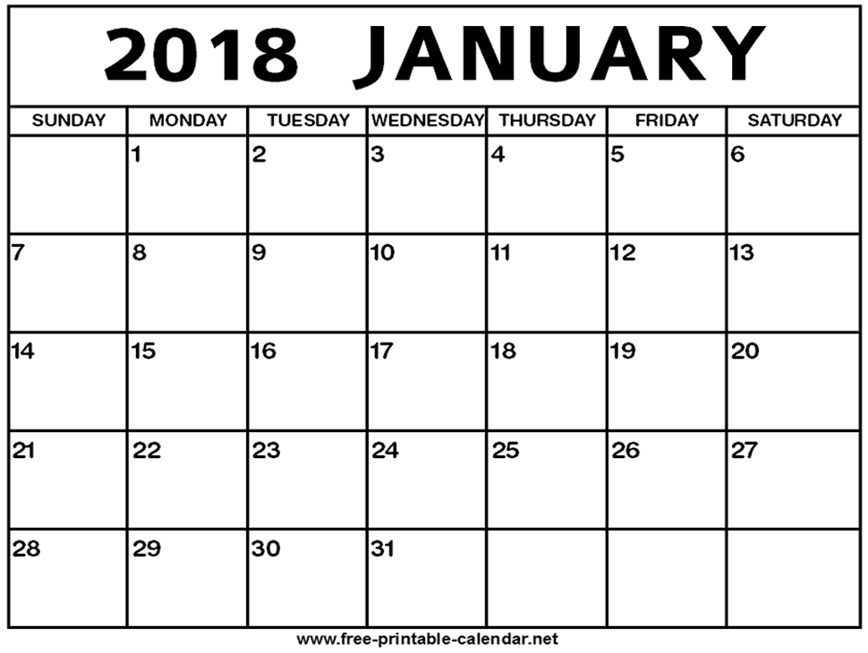 january 2018 calendar template