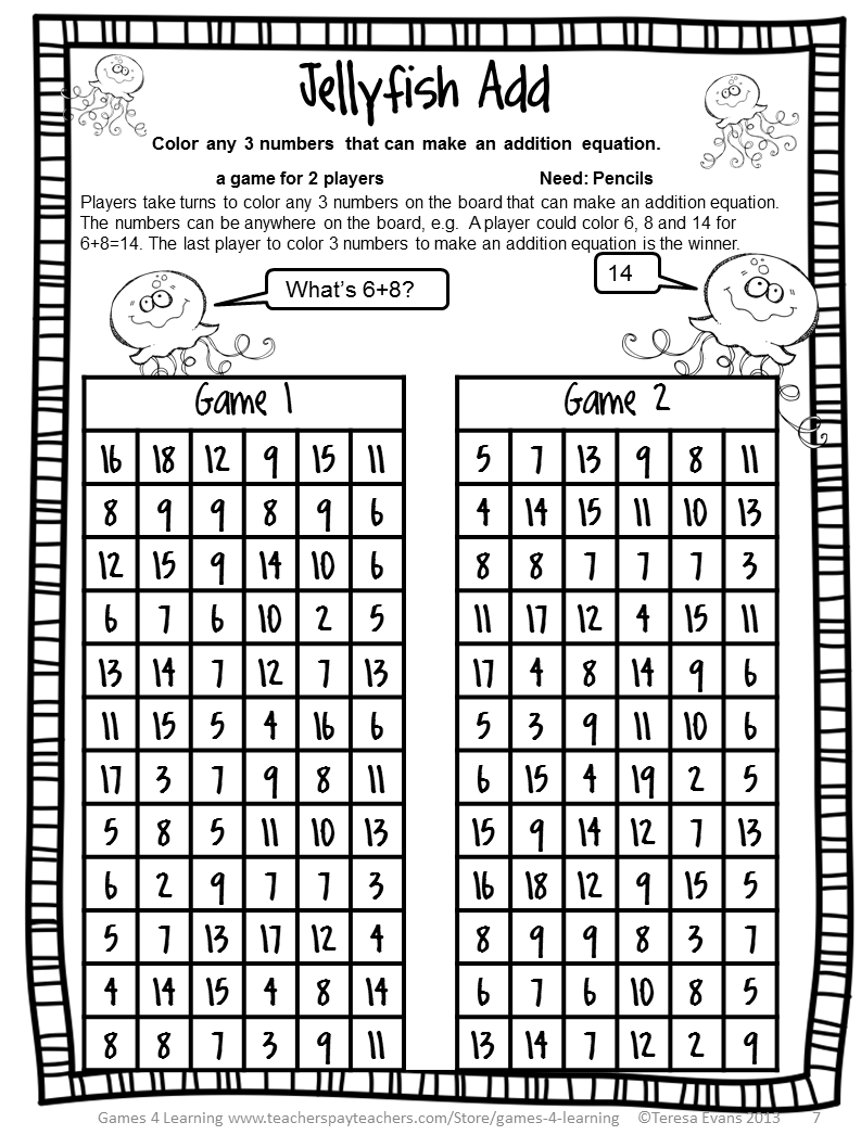 Fun Games 4 Learning Summer Math Games Freebies and End of Year Freebies
