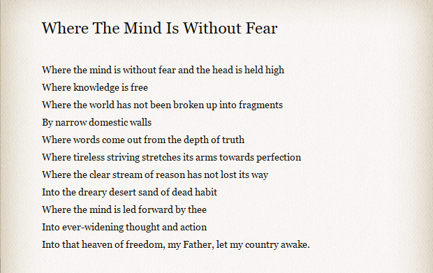 Marathi Translation of the poem Where the Mind is Without Fear by