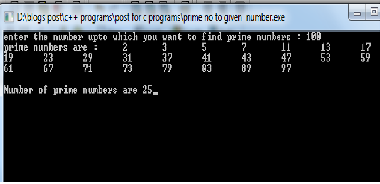 Program To Print Prime Numbers Upto 100 In C