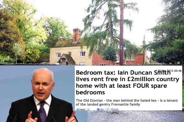 2046 GMT London Sat 30 MaRCH 2013: IDS, the robber of bedrooms has 4 spare bedrooms!