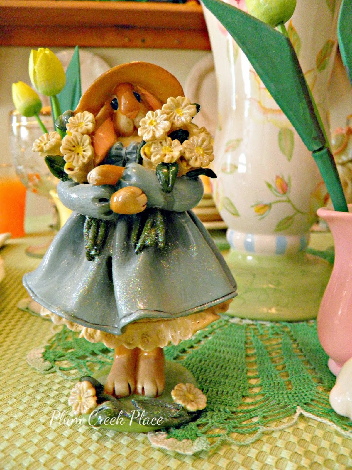 Easter Tablescape, Bunny tablescape, flop eared bunnies - Plum Creek Place Easter Tablescape, Bunny tablescape, flop eared bunnies - Plum Creek