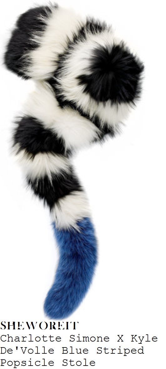rita-ora-black-white-and-blue-striped-and-colour-block-fur-stole-scarf