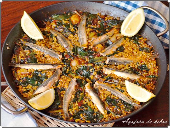Azafrán de hebra: Arroz con boquerones y espinacas