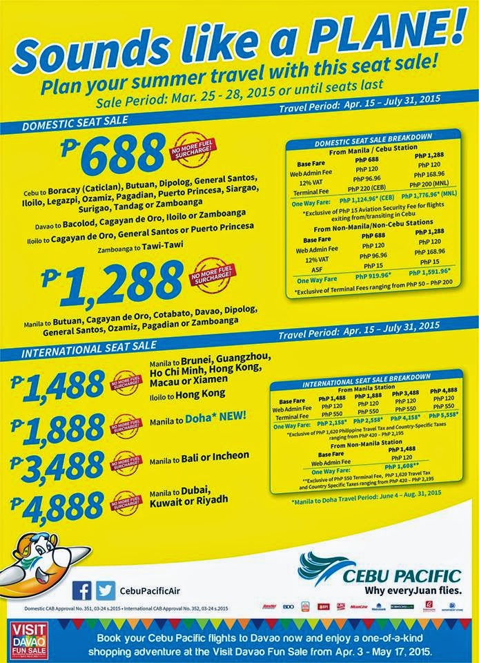 Cebu Pacific Promo Fares 2020 to 2021 Summer 2015 Promo From Cebu Pacific